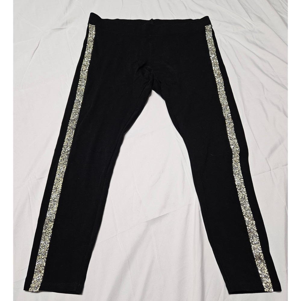 Express Leggings Womens Large Black Rhinestone Tuxedo Stripe Glam Sparkle Pants